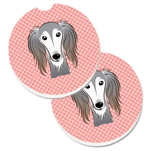 Carolines Treasures Checkerboard Pink Saluki Cup Holder Car Coaster, PK2 BB1229CARC - main
